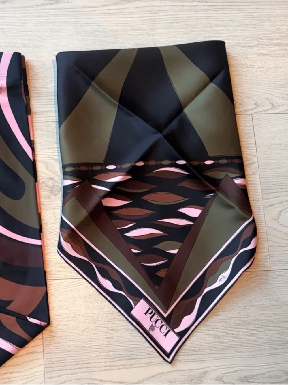 Pucci Black, Pink & Brown Patterned Silk Scarf